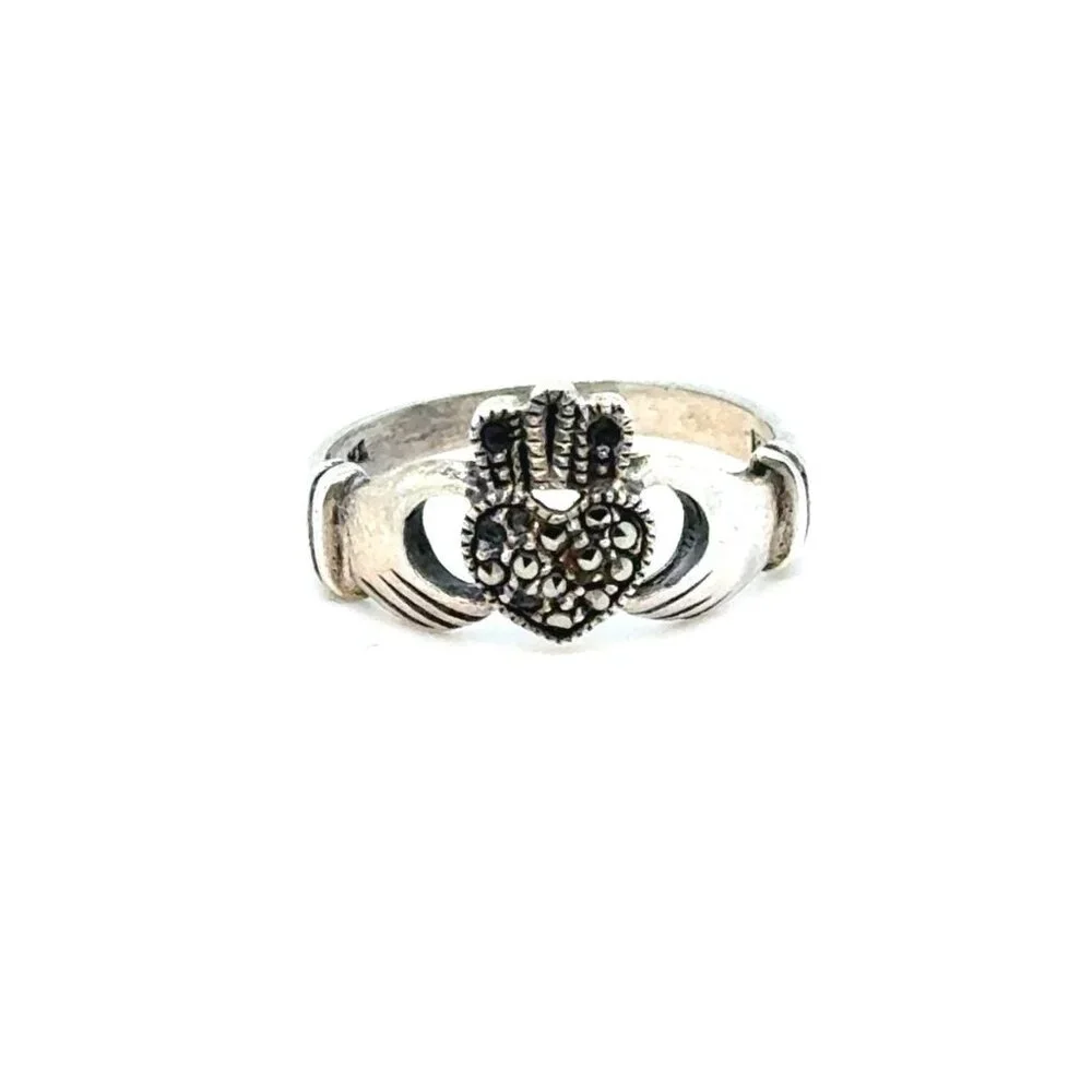 Sterling‎ Silver 925 Claddagh Marcasite Ring